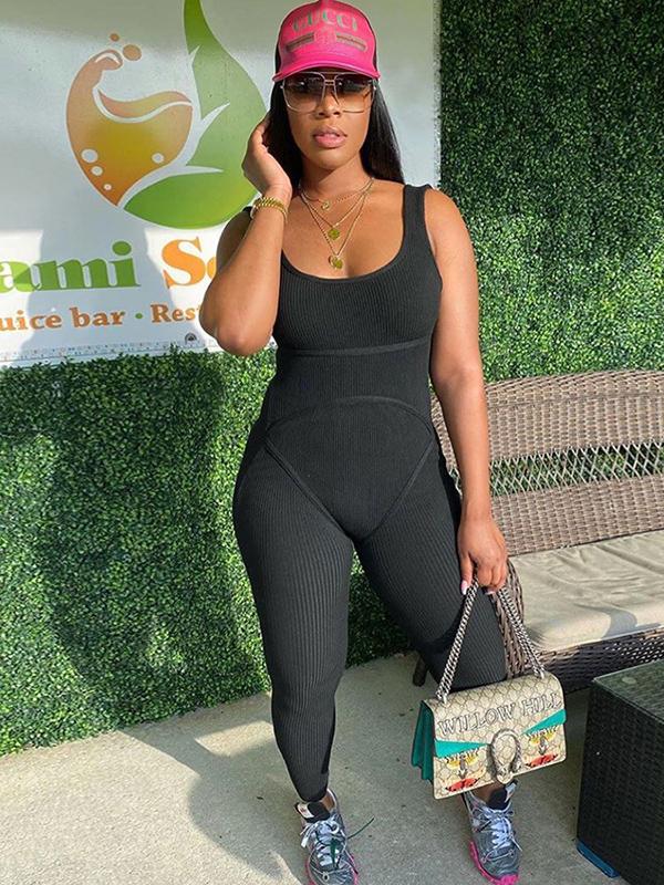 Sexy Solid Wrap Sleeveless Yoga Jumpsuits