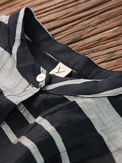 Vintage Loose Striped Stand Collar Shirt