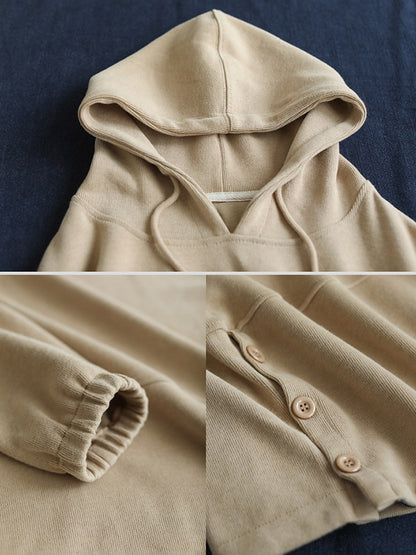 Casual Solid Color Long Sleeves Drawstring Hoodies