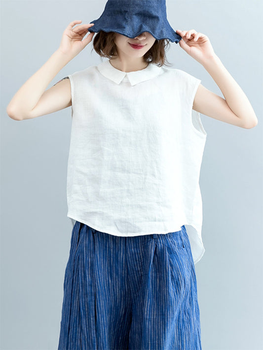 Simple Solid Color Lapel Cap Sleeve Vest Top