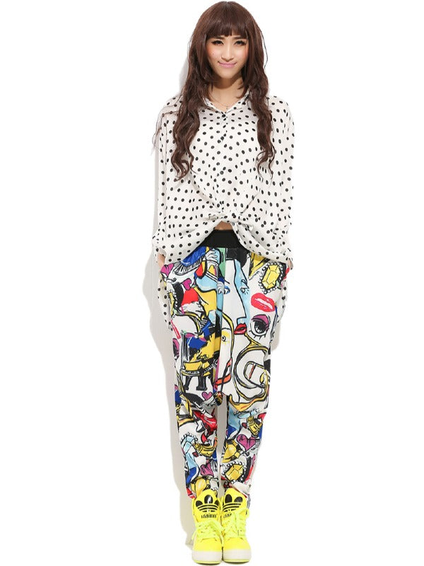 LOOSE COLORFUL PRINTING HAREM PANTS