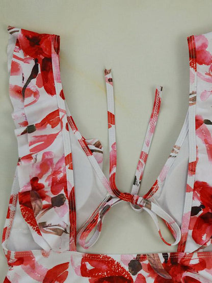 Floral-Print Falbala One-Piece Swimwear