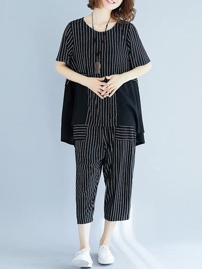 FASHION LOOSE PLUS SIZE STRIPES SUITS