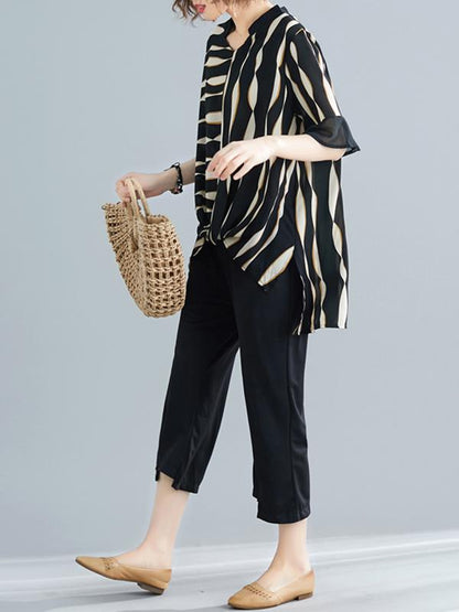 Loose Irregular Stripe Wide-leg Suit