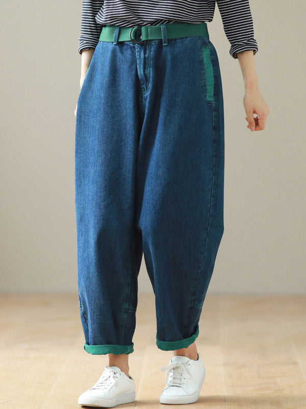 Simple Empire Waisted Wide Leg Harem Jean Pants