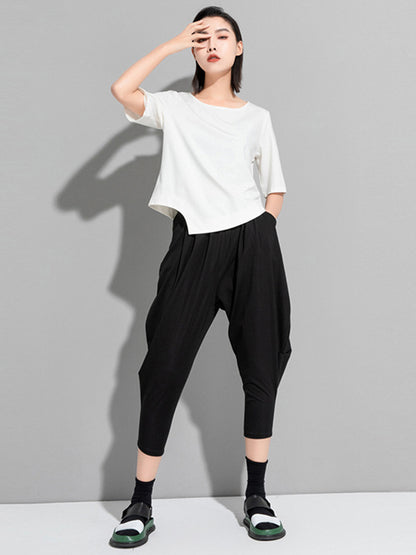 Stylish Asymmetric Irregular Clipping Round-Neck T-Shirt