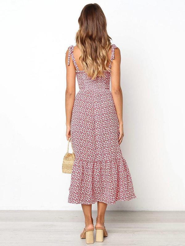 Sweet Spaghetti-neck Bohemia Ruffled Midi Dresses