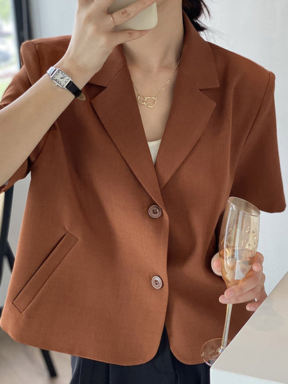Urban Solid Color Notched Collar Short Sleeves Blazer