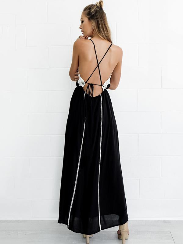 Bohemia Solid Color Helterneck Maxi Dress