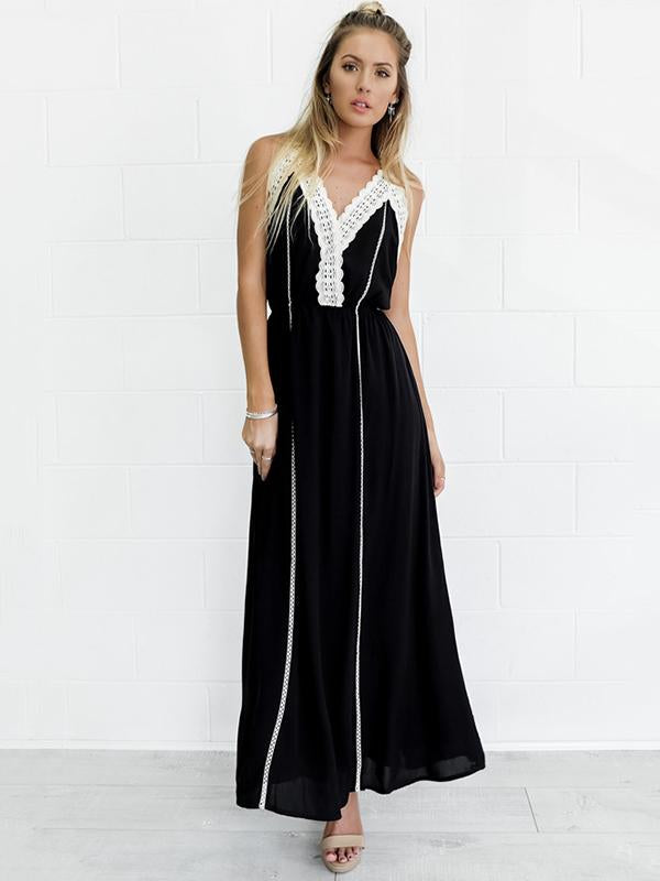Bohemia Solid Color Helterneck Maxi Dress
