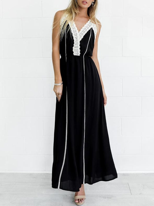 Bohemia Solid Color Helterneck Maxi Dress