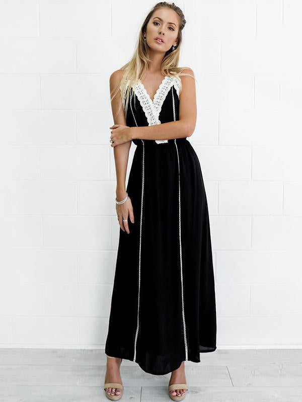 Bohemia Solid Color Helterneck Maxi Dress