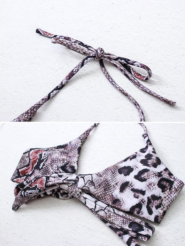 Snakeskin Print Cross Strap Bikini Swimsuit