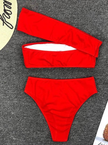 Cropped Solid One Shoulder Empire Bikinis Swimwear