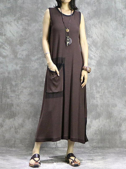 Retro Sleeveless Ramie Cotton Long Dress