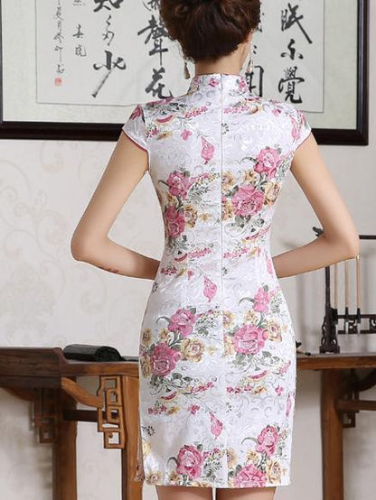 Traditional Chinese Short Dress with Floral Print