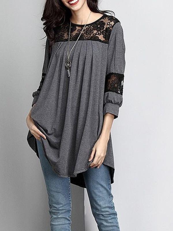 Vintage Lace Wrap Solid Blouses&Shirts Tops