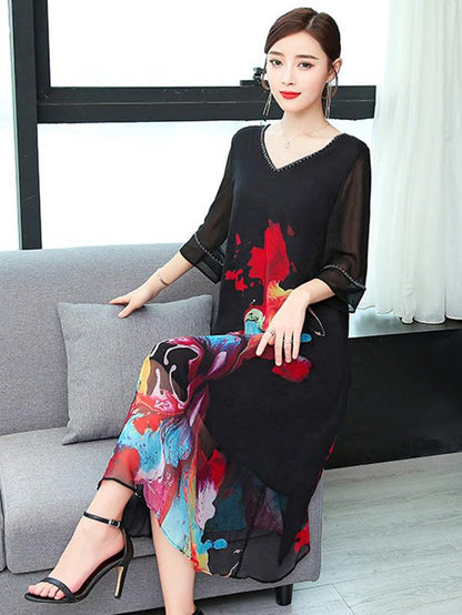 National Retro Casual Light Long Dress