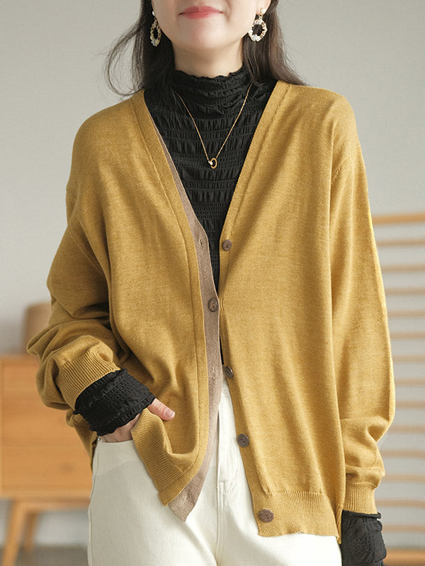Simple Contrast Color Long Sleeves Cardigan Top