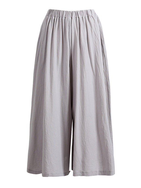 Casual 11 Colors  Solid Column Wide Leg Capri-Pants
