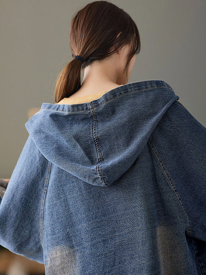 Casual Split-Joint Buttoned Floral Printed Raglan Sleeve Loose Outerwear