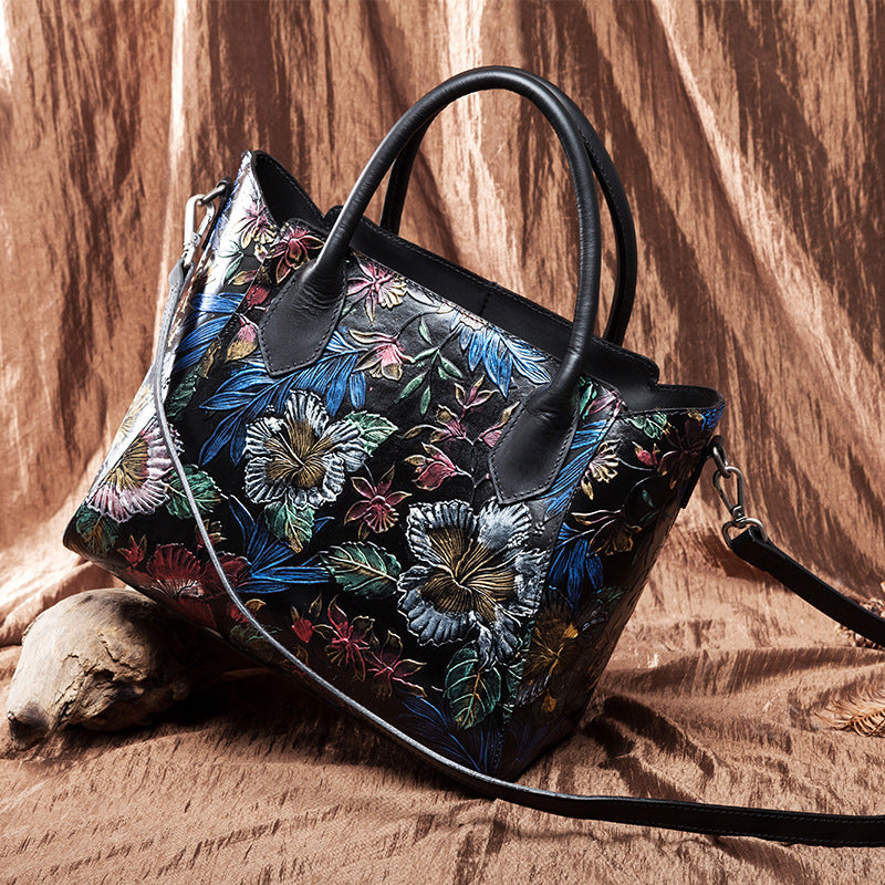 WOMEN GENUINE LEATHER VINTAGE TOTEM DESIGNER HANDBAG SHOULDER BAG