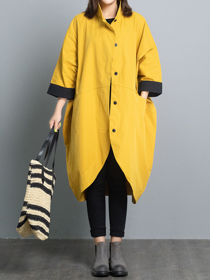 Stylish Loose Split-Front Half Sleeves Stand Collar Outerwear