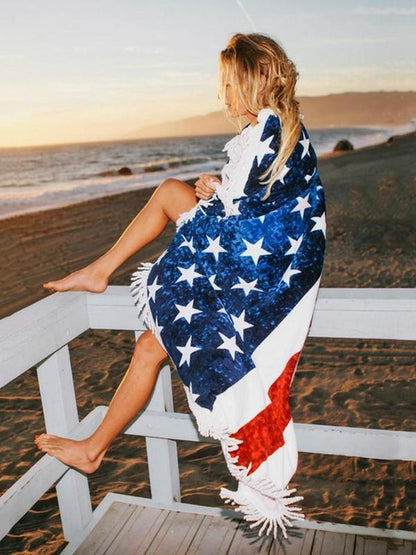 Bohemia Flag Pattern Tassels Round Beach Mat Yoga Mat