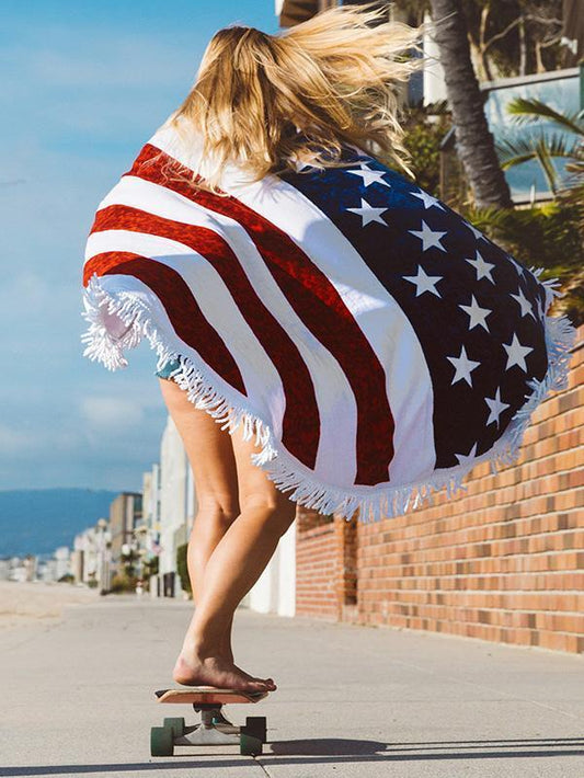 Bohemia Flag Pattern Tassels Round Beach Mat Yoga Mat