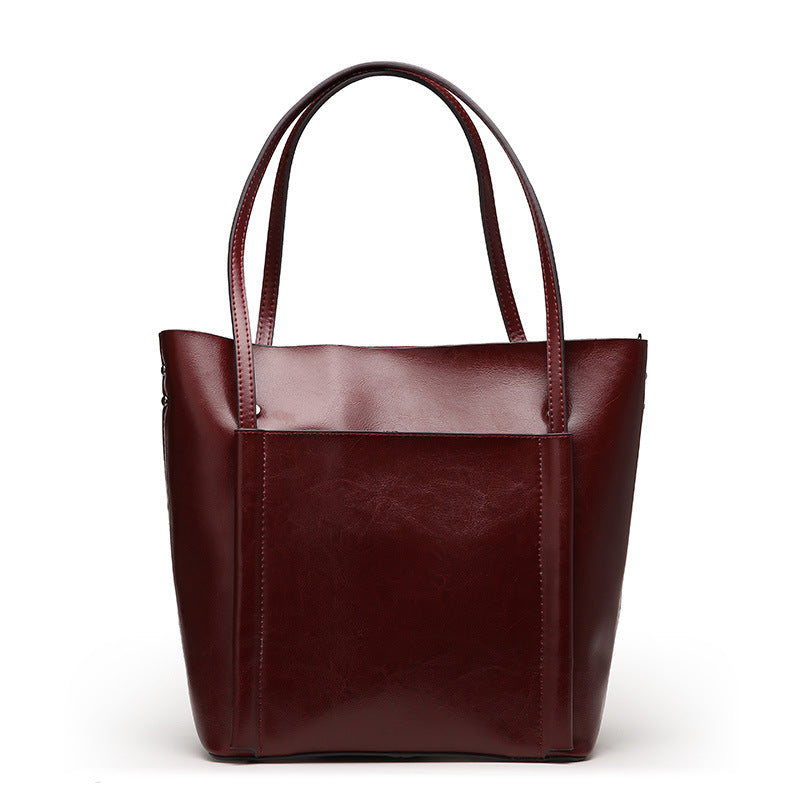 Leather tote bag simple classic women's bag