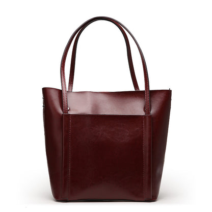 Leather tote bag simple classic women's bag