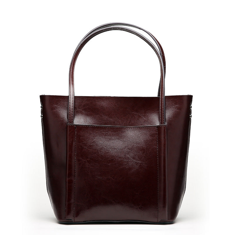 Leather tote bag simple classic women's bag