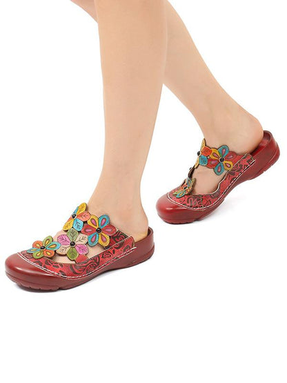 Vintage Flower Pattern Round Toe Mules&Slides