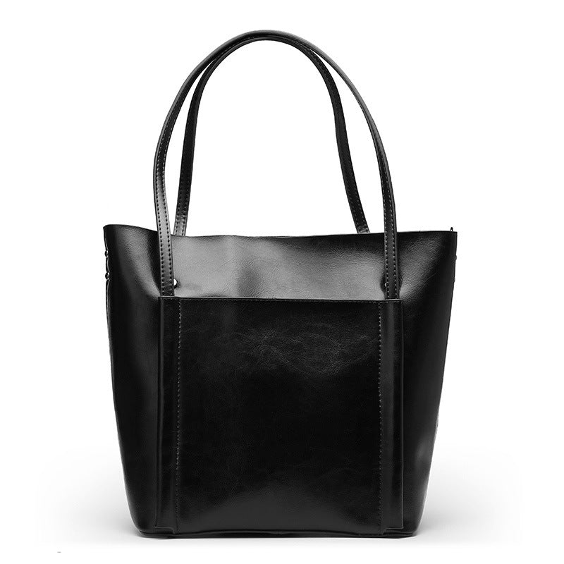 Leather tote bag simple classic women's bag