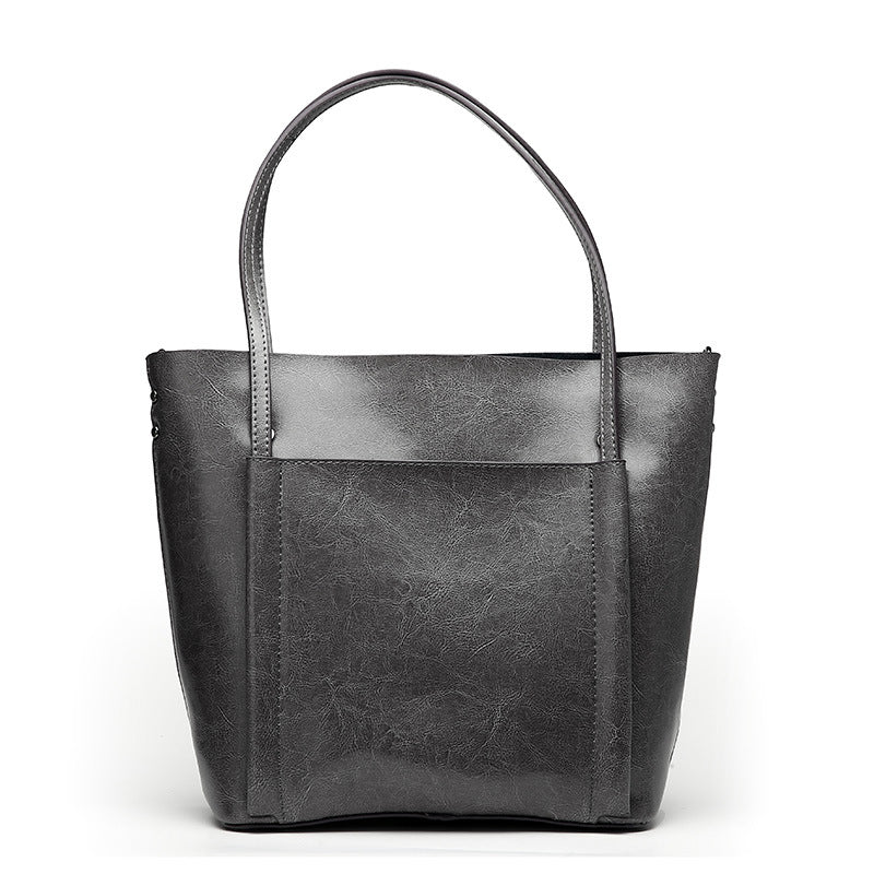 Leather tote bag simple classic women's bag