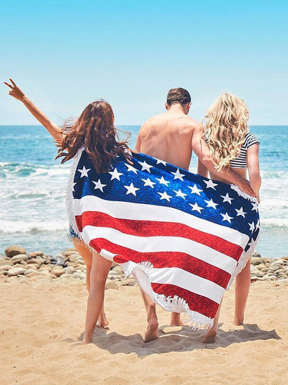 Bohemia Flag Pattern Tassels Round Beach Mat Yoga Mat