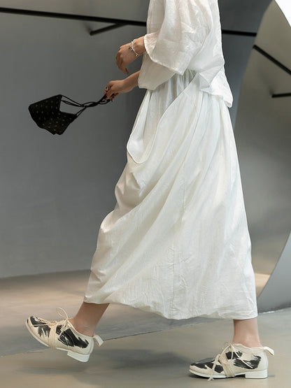 Casual Ramie Cotton Asymmetric Solid Color Irregular Tiered Loose Skirts