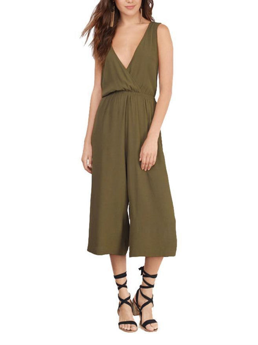 Solid Color V-neck Backless Wide Leg Jumpsuits Bottoms