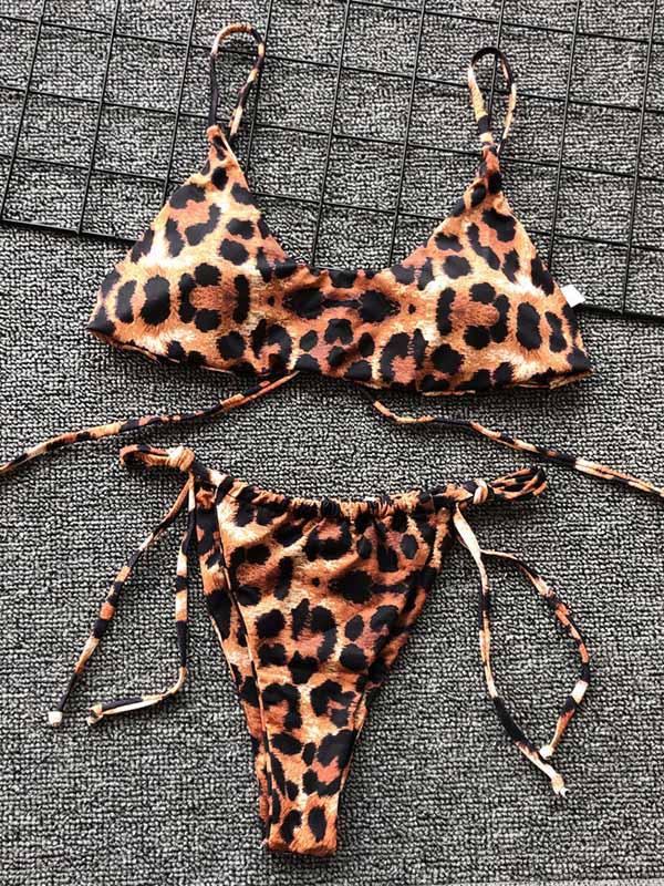 Sexy Lace Up Leopard Bikini Swimsuit