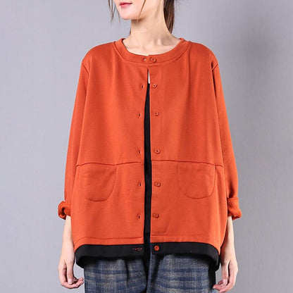 Buykud Loose Round Neck Cardigan Casual Short Coat