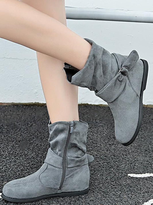 Solid Color Bandage Flat Boots Shoes