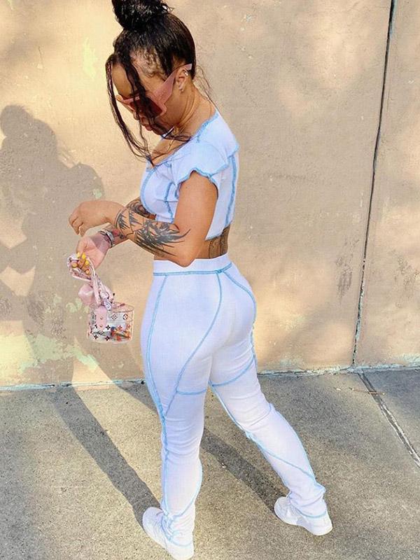 Fashion U-Neck Short Sleeves Yoga Suits