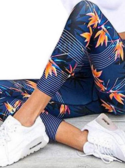 Printed Leaf Pattern Wrap Yoga Leggings