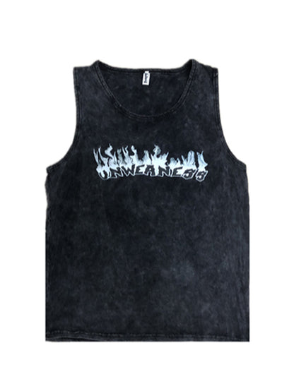Loose Cool Street Hip-Hop Stylish Letter Printed Round-Neck Sleeveless Vest Top