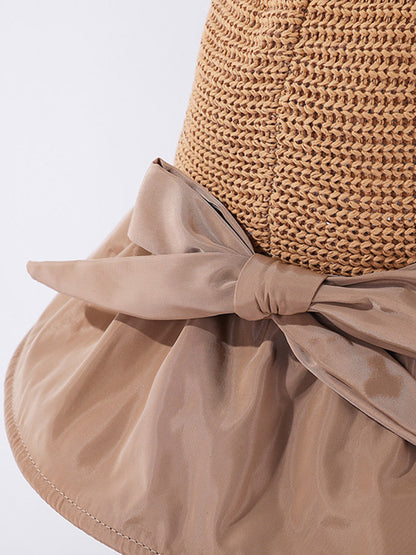 Vacation Weave Bow-Embellished Sun Protection Caps