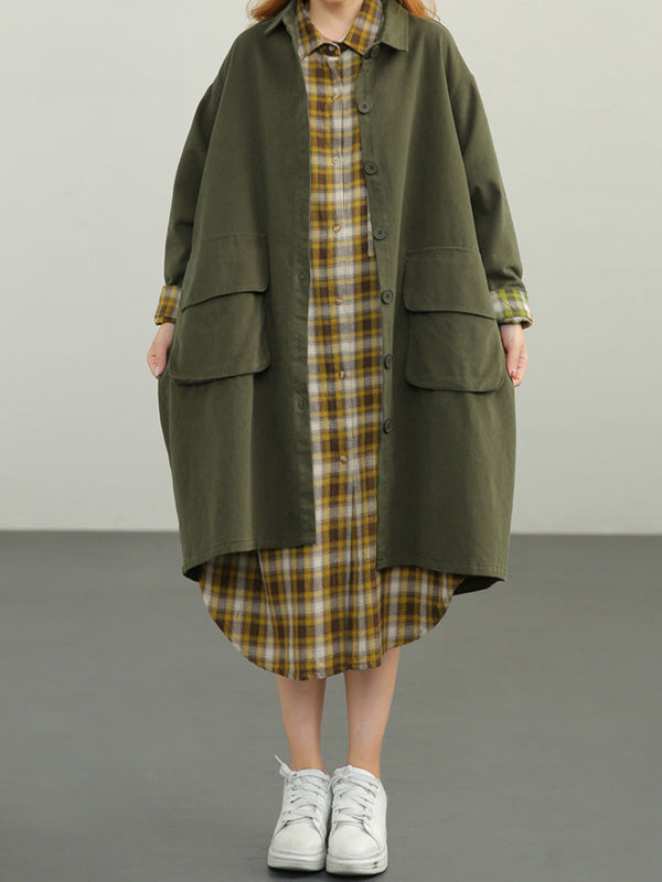 Urban Solid Color Long Sleeves Lapel Trench Coats