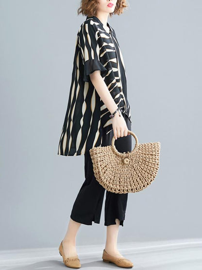 Loose Irregular Stripe Wide-leg Suit