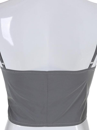Spaghetti-neck Buckle Zipper Tanks And Skirts Suits