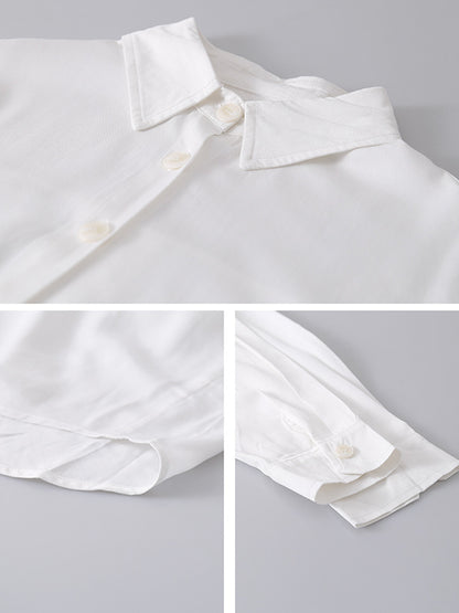Simple Solid Color Buttoned Lapel Long Sleeves Shirt Dress