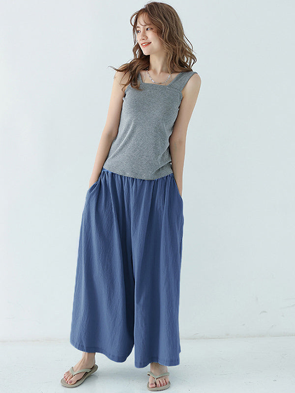 Casual 11 Colors  Solid Column Wide Leg Capri-Pants